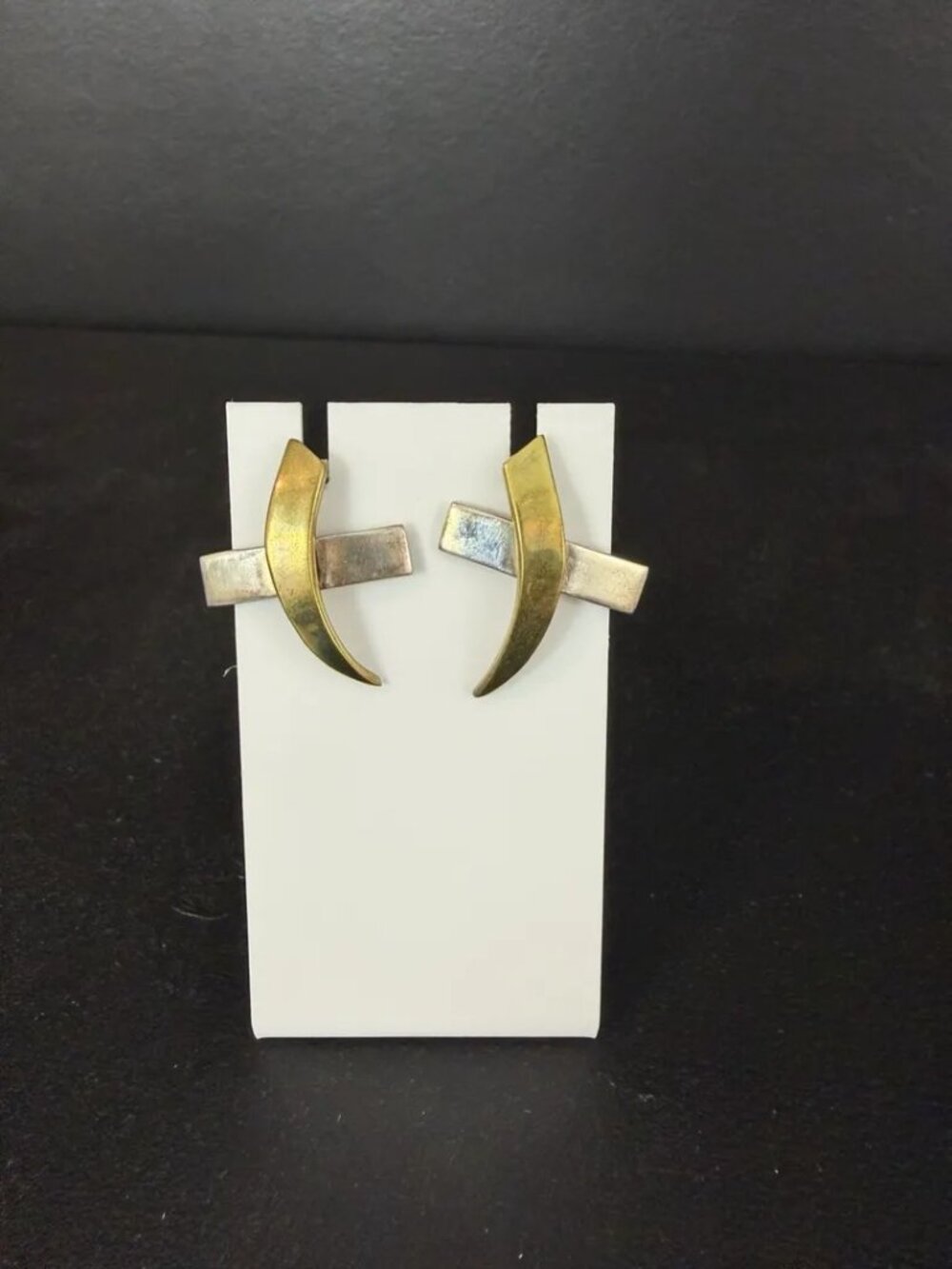 Taxco Mexican Two-Tone X Earrings Sterling Silver and Brass